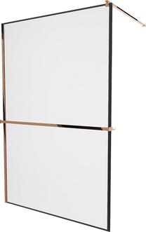 Dušo sienelė Mexen Kioto+ Walk-In Black Frame, 130 cm x 200 cm, juoda sp./rausvojo aukso sp./grūdintas