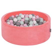 Baseinas su kamuoliukais KiddyMoon Velvet ball pit Round 300 Balls, 90 cm x 90 cm, 300 vnt, balta sp./žalia sp.