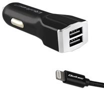 Automobilinis įkroviklis Qoltec, Apple Lightning/2 x USB, juoda sp.