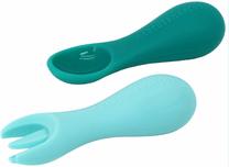 Stalo įrankiai Marcus & Marcus Palm Grasp Spoon & Fork Set, 1 m., silikonas, žalia sp./žydra sp.
