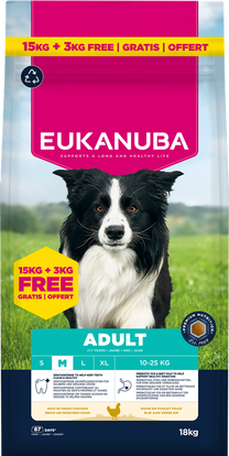 Sausā suņu barība Eukanuba Chicken Medium Adult, vistas gaļa, 18 kg
