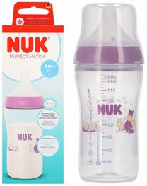 Bērnu pudelīte Nuk Perfect Match Hippo, 260 ml, 3 mēn., caurspīdīga krās./violeta krās.