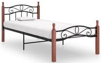 Lova viengulė VLX Metal & Solid Oak Wood 324904, 90 x 200 cm, juoda sp./tamsiai ruda sp., be čiužinio, su grotelėmis