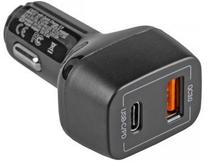 Auto telefona lādētājs Green Cell, USB/USB-C, melna krās., 42 W