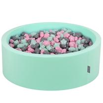 Бассейн с шариками KiddyMoon Round Ball Pit Round 600 Stars, 90 см x 90 см, 600 шт, зеленый цв./розовый цв.