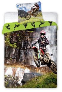 Bērnu gultas veļas komplekts Faro Moto-Cross POW-100, brūna krās./zaļa krās./pelēka krās., 160 x 200 cm