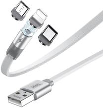 Telefono įkroviklis Remax Magnetic 3in1 RC-169th Lightning / Type C / micro USB, Lightning/Micro USB/USB Type-C/USB A, 120 cm, sidabro sp.
