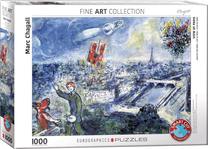 Dėlionė Eurographics Fine Art Puzzle Chagall: View Of Paris, 67.3 cm x 48.9 cm, 1000 vnt., įvairių spalvų