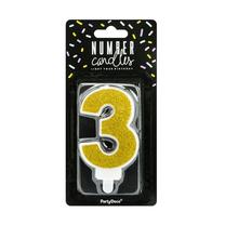 Свеча Party&Deco Number 3, золотой цв.
