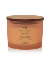 Žvakė, aromatinė Chesapeake Bay Mind & Body Love + Passion, 28 h, 0.312 g, oranžinė sp.