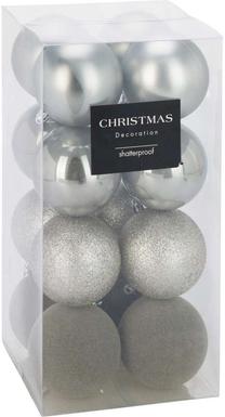 Ziemassvētku eglīšu rotaļlietu komplekts Christmas, pelēka krās./sudraba krās., 8 cm, plastmasa, 16 gab.