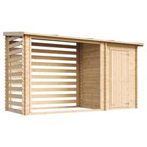 Medinė malkinė su sandėliuku Timbela M205, 146 cm x 348 cm x 199 cm, ruda sp.