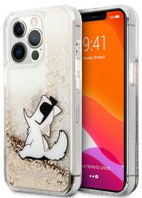 Telefona vāciņš Karl Lagerfeld Liquid Glitter Choupette Eat, caurspīdīga krās./zelta krās., Apple