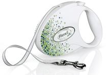 Автоматический поводок Flexi Glam Splash Leaf 2205, белый цв./зеленый цв., 5 м
