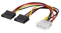 Laidas Savio 4 pin Molex, SATA 15 pin male x2, 0.18 m, geltona sp.