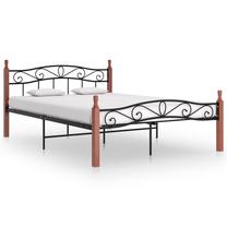 Lova dvigulė VLX Metal & Solid Oak Wood 324908, 160 x 200 cm, ruda sp./juoda sp., be čiužinio, su grotelėmis