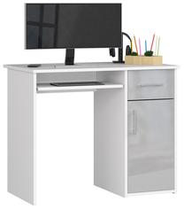 Rašomasis stalas su lentyna Akord Pin, 90 cm x 50 cm, 74 cm, balta sp./sidabro sp.