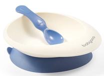 Dubenėlis BabyOno Plate With Sticky Bottom & Teaspoon, 230 ml, 6+ mėn., plastikas/silikonas, mėlyna sp./balta sp.