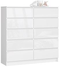 Komoda Akord K120 10SZ CLP, balta sp., 121 cm x 120 cm x 40 cm
