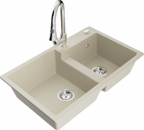 Virtuves izlietne ar virtuves maisītāju Mexen Tomas Beige+Chrome, granīts, 80 cm x 50 cm x 19 cm, bēša+hroma krās.