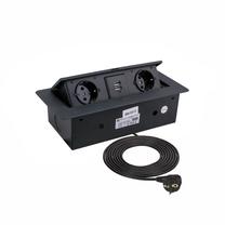 Buitinis ilgintuvas Design Light Kombi Box, 3 x 1,5 mm², 3 m, 2 lizdų, 2USB, juoda sp.