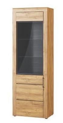 Vitrina Szynaka Meble Kama 10, ąžuolo sp./juoda sp., 67 cm x 40 cm x 199 cm