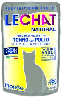 Mitrā kaķu barība Monge LeChat Natural Pouches, vistas gaļa/tunzivis, 0.08 kg