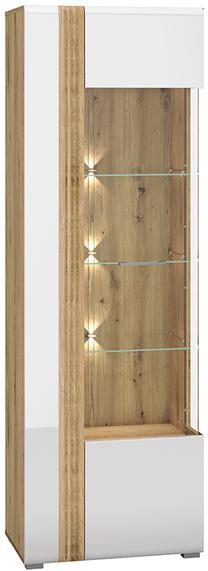Vitrina ML Meble Adagio 02P, ąžuolo sp./balta sp., 42 cm x 65 cm x 196 cm