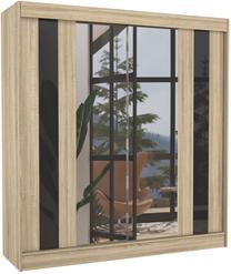 Spinta ADRK Keita, juoda sp./sonoma ąžuolo sp., 61 cm x 200 cm x 215 cm, su veidrodžiu