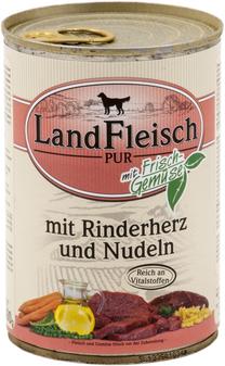 Mitrā barība (konservi) suņiem Landfleisch, liellopu sirds/nūdeles, 0.4 kg
