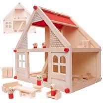 Кукольный домик RoGer Wooden Doll House & Furniture 10669681, многоцветный