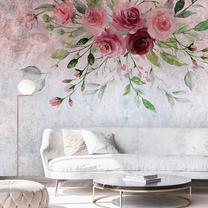 Fototapete Artgeist Summer Bloom - Plant Motif With Flowers And Leaves In Pink Tones, 105 cm x 105 cm