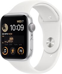 Viedais pulkstenis Apple Watch SE GPS (2nd Gen) 44mm Silver Aluminium Case with White Sport Band - Regular, sudraba krās.