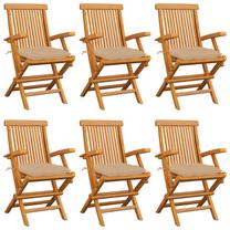 Õuetoolide komplekt VLX Solid Teak Wood 3062559, puidu v./beež v., 60 cm x 55 cm x 89 cm, 6 tk.