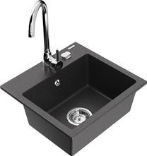 Кухонный умывальник с кухонным смесителем Mexen Milo Black granite+Chrome, гранит, 43 см x 41 см x 17.1 см, black granite+chrome цв.