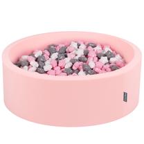 Бассейн с шариками KiddyMoon Round Ball Pit Round 600 Stars, 90 см x 90 см, 600 шт, белый цв./розовый цв.