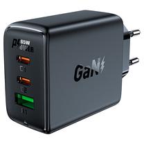 Telefona lādētājs AceFast A41 GaN, USB Type A/2 x USB-C, melna krās., 65 W