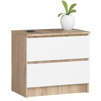 Naktinis staliukas Akord K60 2SZ CLP PK, balta sp./sonoma ąžuolo sp., 55 cm x 40 cm x 60 cm