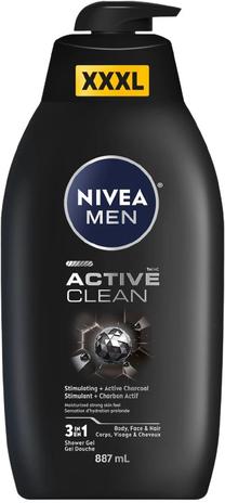 Kūno prausimosi želė vyrams Nivea Men Active Clean 3-in-1, 887 ml