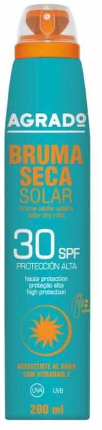 Izsmidzināms līdzeklis iedeguma kopšanai ķermenim Agrado Bruma Seca Solar SPF30, 200 ml