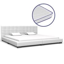 Lova dvigulė VLX Faux Leather 277059, 180 x 200 cm, balta sp., su čiužiniu, su grotelėmis