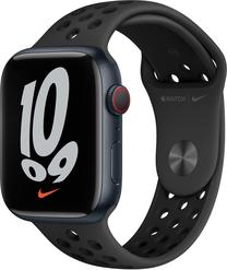Viedais pulkstenis Apple Watch Nike Series 7 GPS + Cellular, 45mm Midnight Aluminium Case with Anthracite/Black Nike Sport Band - Regular, pelēka krās.