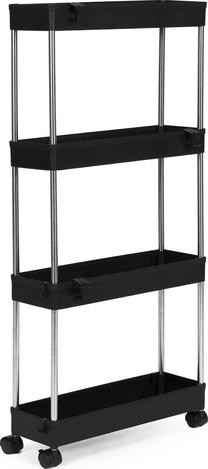 Vonios kambario lentyna ant ratų ModernHome, 38.5 cm x 85 cm x 12.5 cm, juoda sp.