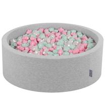 Бассейн с шариками KiddyMoon Round Ball Pit Round 300 Stars, 90 см x 90 см, 300 шт, серебристый цв./розовый цв.