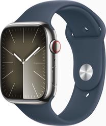 Išmanusis laikrodis Apple Watch Series 9 GPS + Cellular, 45mm Silver Stainless Steel Storm Blue Sport Band S/M, sidabro sp.
