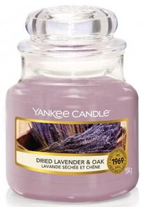 Žvakė, aromatinė Yankee Candle Classic Small Jar Dried Lavender & Oak, 30 h, violetinė sp.