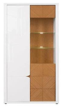 Vitrina Rovika S458-REG1D1W2S-BIP/DNA, ąžuolo sp./balta sp., 107.5 cm x 42 cm x 202 cm