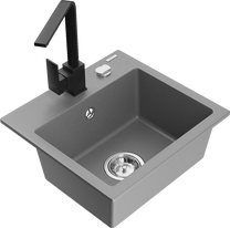 Кухонная мойка Mexen Milo 6505-71-670300-70, гранит, 43.5 см x 41 см x 17.1 см, черный цв./серый цв./хромовый цв.