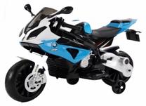 Didelis mėlynas elektrinis motociklas BMW S1000RR