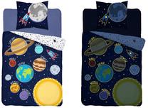 Patalynės užvalkalų komplektas Detexpol Glow In The Dark Planets PPE-68, balta sp./mėlyna sp./tamsiai mėlyna sp., 70 x 80 cm, 160 x 200 cm